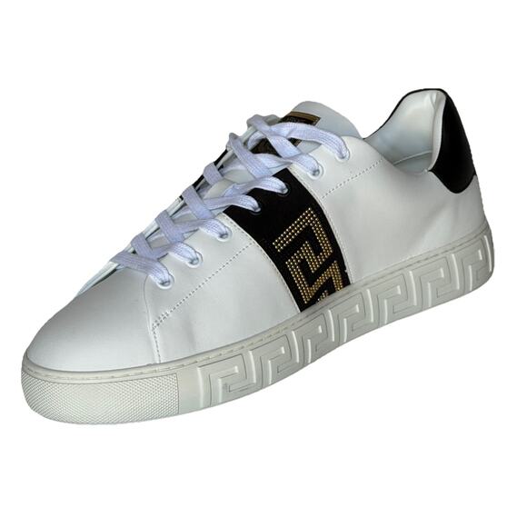 Versace Greek key Men\'s White/Black Leather Sneakers 13 US (46) 1014460 NIB $725 main image 7
